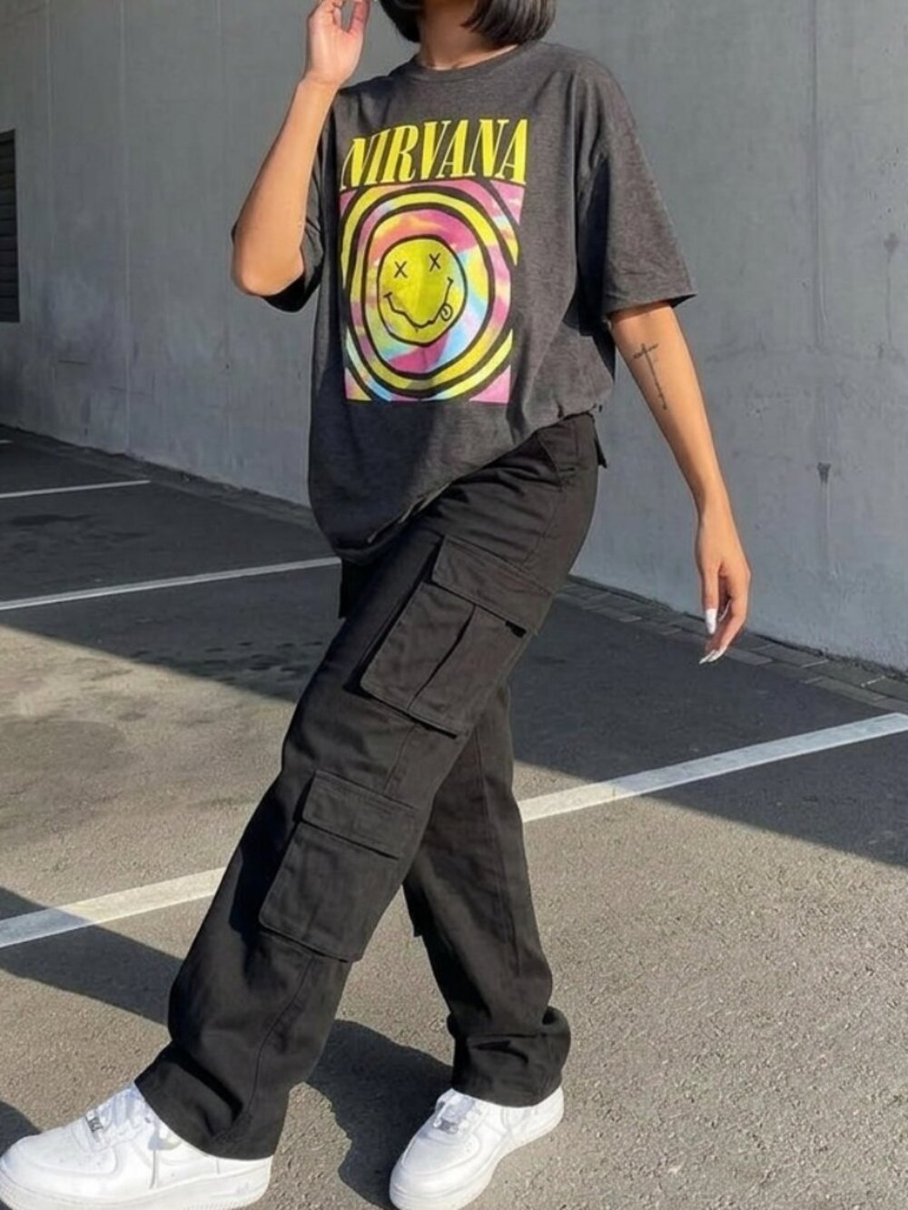 Nirvana Graphic Tee XL + Cargo Pants L Streetwear Bundle